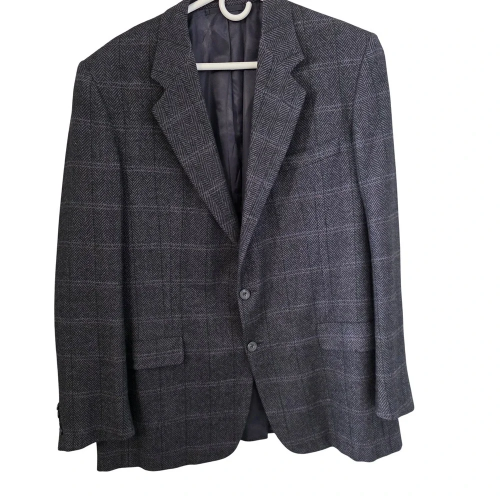 Vintage Hickey Freeman Men's Blazer 47L‎ Charcoal Herringbone Wool Blend